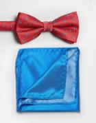 Selected Red Plain Bow Tie And Pocket Square - Red