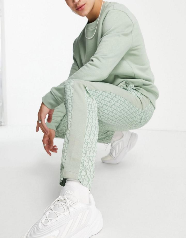 Sixth June Track Sweatpants In Dusty Green With Monogram Logo Print - Part Of A Set