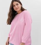 Daisy Street Plus Long Sleeve T-shirt With Daisy Embroidery - Pink