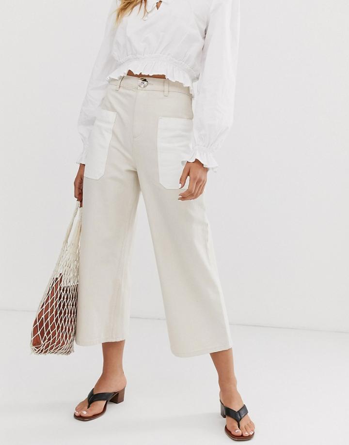 Asos White Contrast Patch Pocket Wide Leg Jean