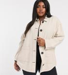 Asos Design Curve Linen Jacket With Contrast Stitch Detail In Stone - Stone