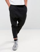 Asos Drop Crotch Cropped Joggers With Pleats In Black - Black
