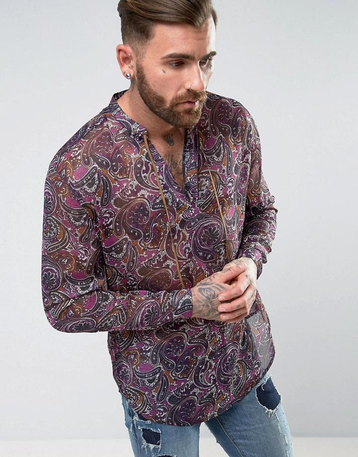 Asos Regular Fit Paisley Shirt With Neck Tie - Multi