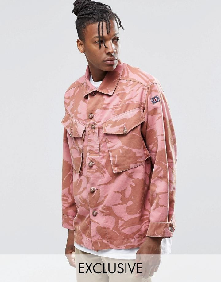Reclaimed Vintage Camo Over Shirt In Over Dye In Regular Fit - Pink