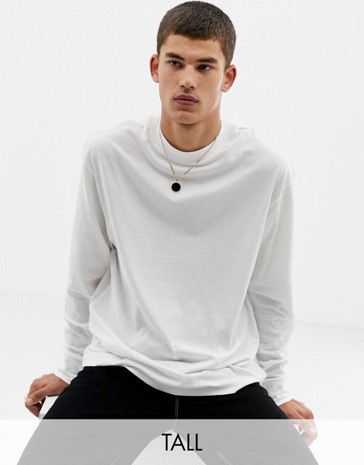 Collusion Tall Regular Fit Long Sleeve T-shirt In White - White