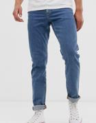Asos Design Slim Jeans In Flat Mid Wash Blue