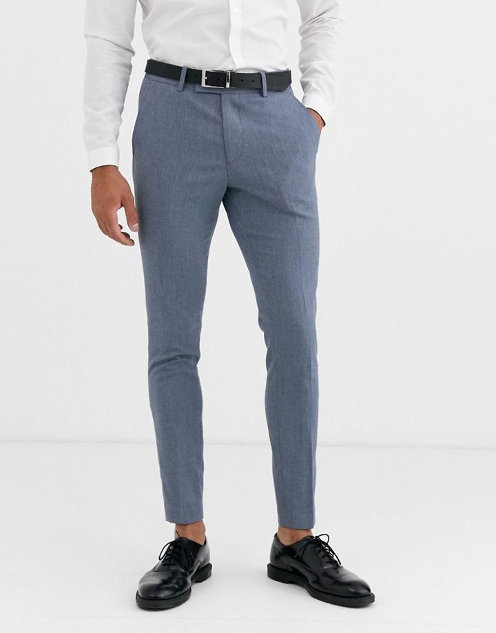 Asos Design Wedding Super Skinny Suit Pants In Blue Marl Micro Texture