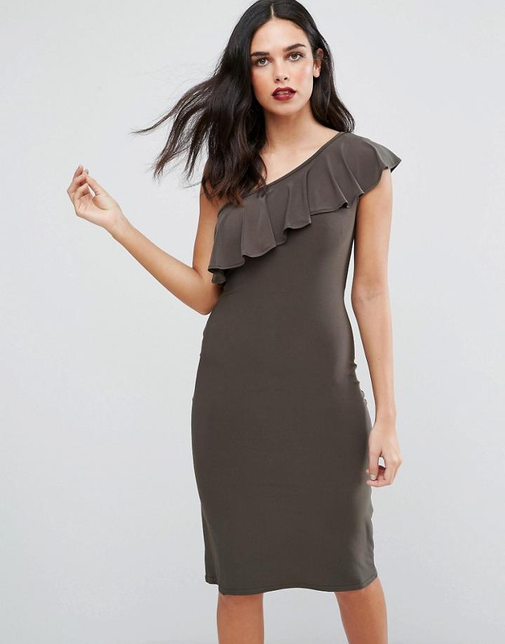 Love One Shoulder Frill Dress - Green