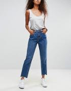 Asos Original Mom Jeans In Haillie Wash With Stepped Hem - Blue