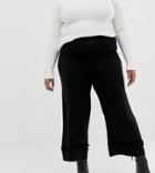 Asos Design Curve Cropped Wide Leg Pants With Ruffle Hem - Black