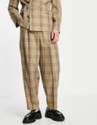 Asos Design Balloon Suit Pants In Beige Check-neutral