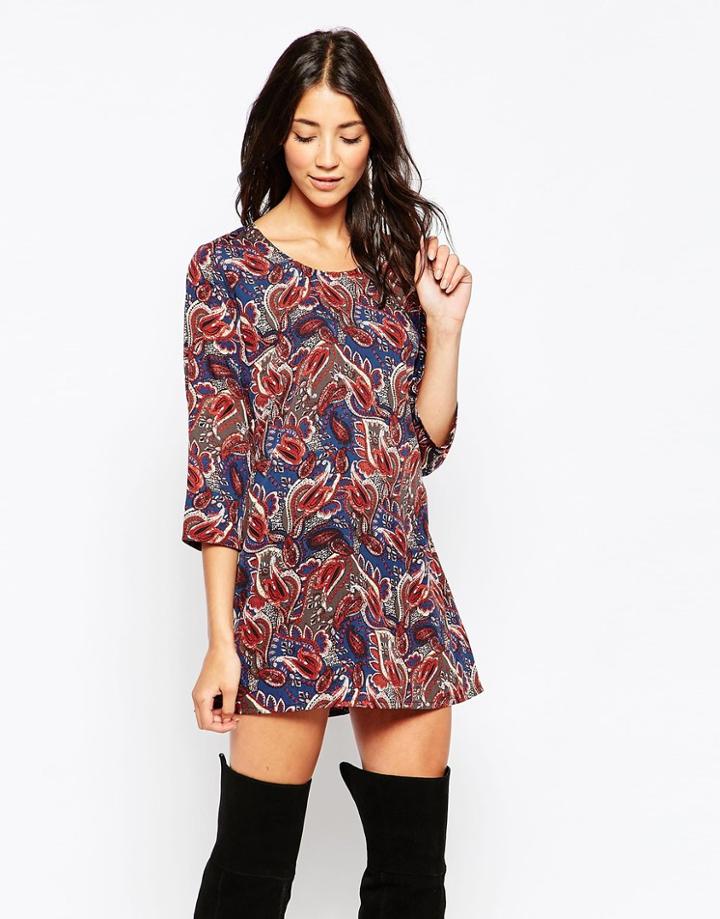 Diya Folk Print 3/4 Sleeve Shift Dress