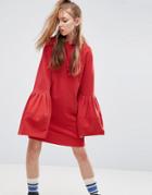 Asos Hoody Dress With Bell Sleeves - Red