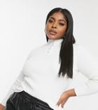 Vero Moda Curve Ribbed High Neck Top With Crystal Buttons In White