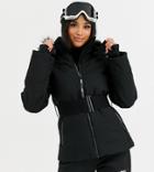 Asos 4505 Petite Ski Belted Jacket With Fur Hood-black