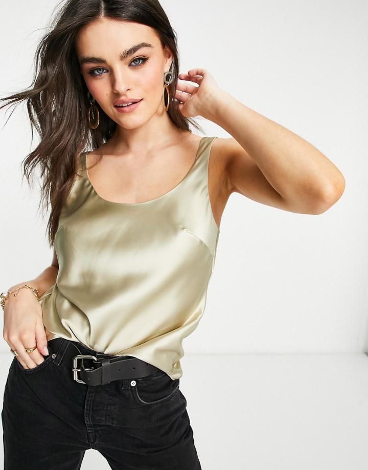 Asos Design Scoop Neck Cami In Satin In Light Mint-green