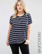 Asos Curve Round Neck T-shirt In Stripe - Navy