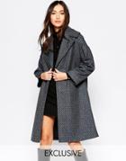 Helene Berman Gray & Black Texture Oversize Collar Coat