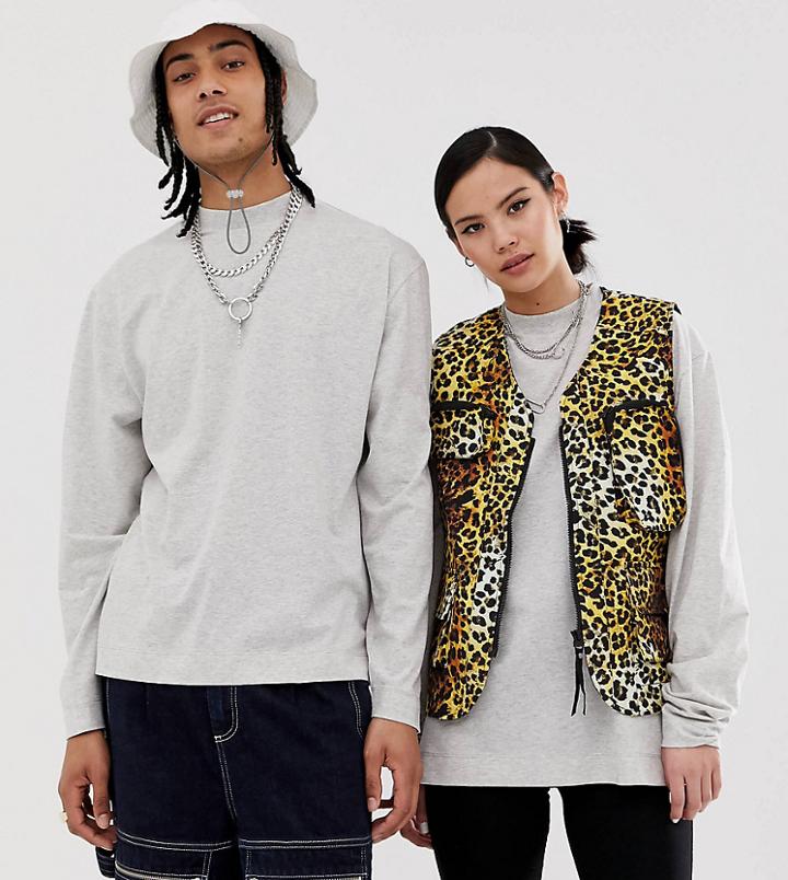 Collusion Unisex Long Sleeve T-shirt In White Marl