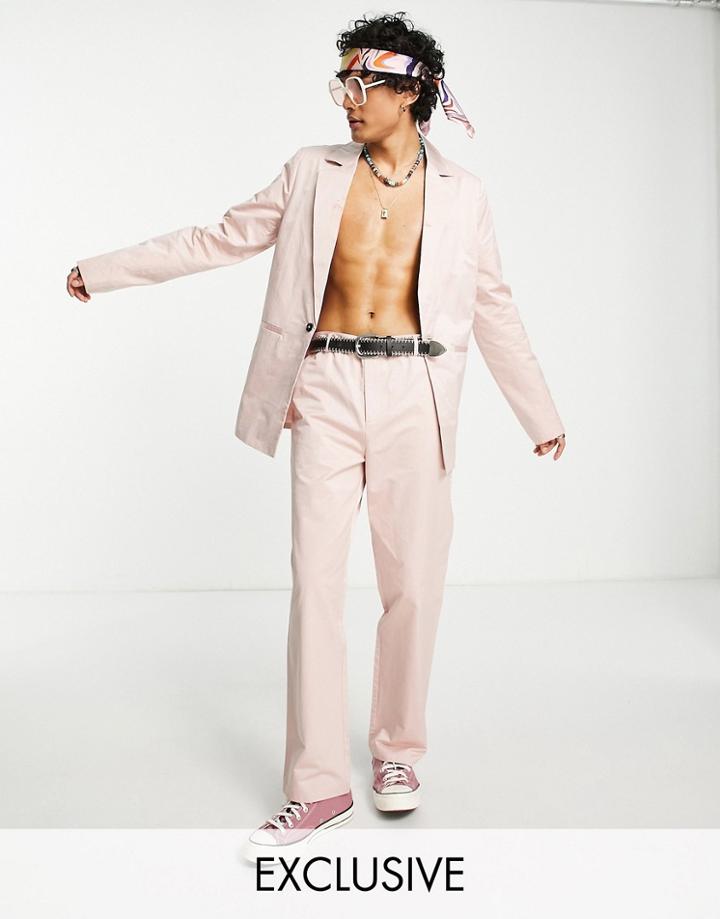 Reclaimed Vintage Inspired Relaxed Cotton Blazer In Light Pink