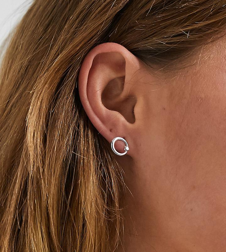 Asos Design Sterling Silver Stud Earrings In Moon And Star Design