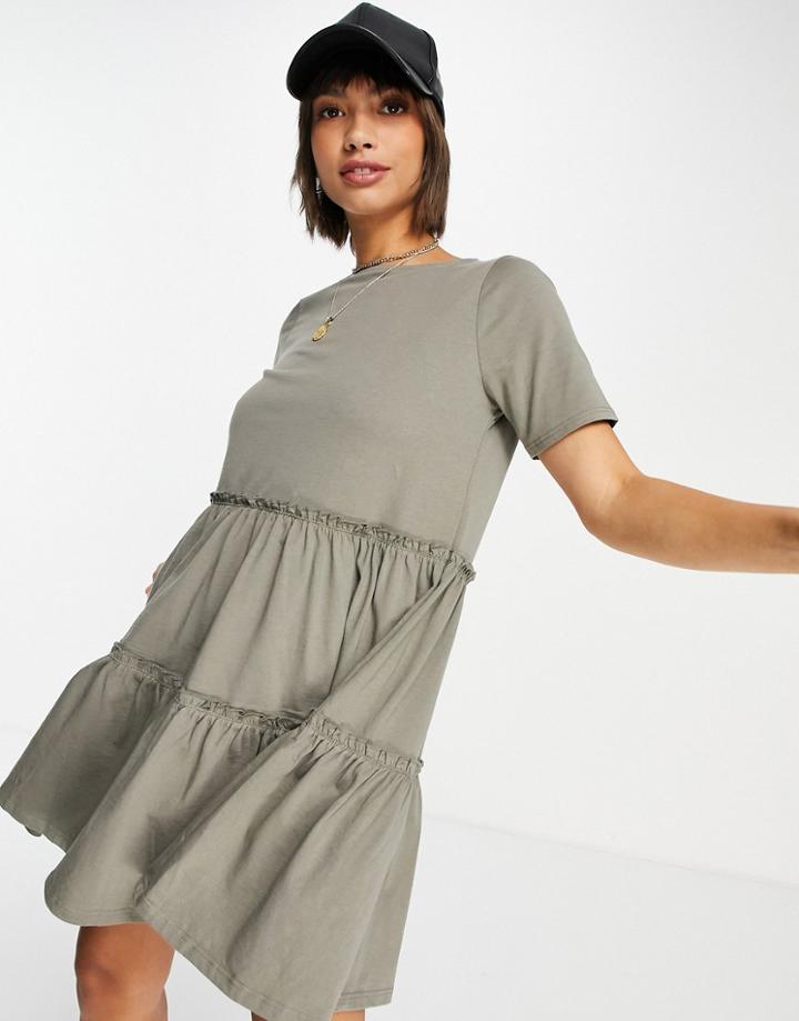 River Island Smock Mini T-shirt Dress In Sage Green