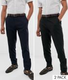 Asos Design 2 Pack Skinny Smart Trousers In Black And Navy Save-multi