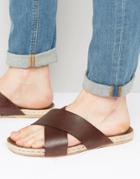 Asos Cross Over Sandals In Tan Leather With Jute Espadrille Sole - Brown