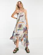 Violet Romance Cross Back Trapeze Midi Dress In Patchwork Floral Print-multi