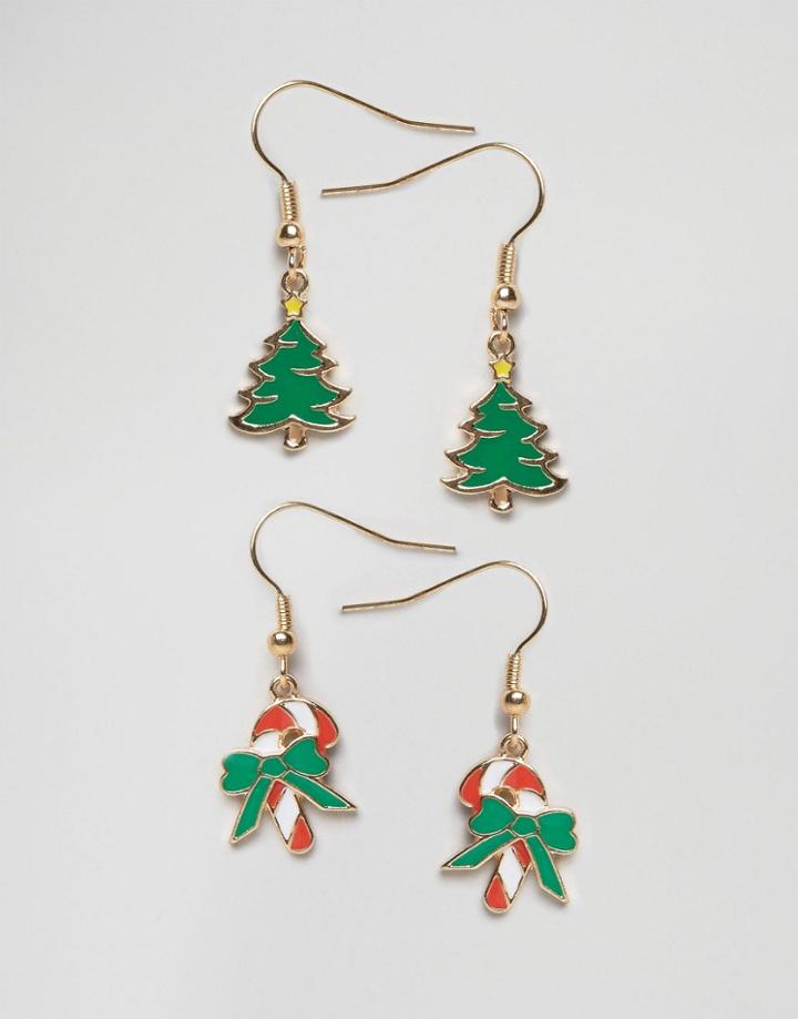 Asos Holidays Pack Of 2 Jolly Earrings - Multi