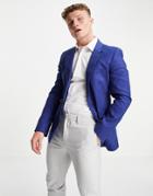 Asos Design Wedding Super Skinny Suit Jacket In Navy Cotton Linen