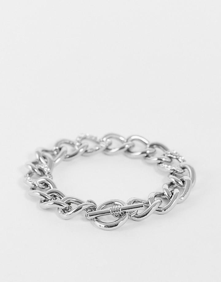Topshop Pave Chain T Bar Bracelet In Silver