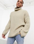 Asos Design Oversized Funnel Neck Sweater In Ecru-white