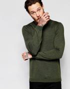 Asos Merino Wool Crew Neck Sweater In Khaki - Khaki