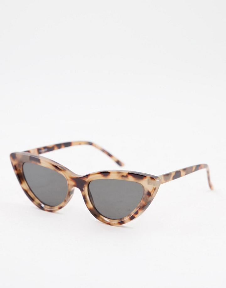 Asos Design Recycled Frame Bevelled Cat Eye Sunglasses In Milky Tort-brown