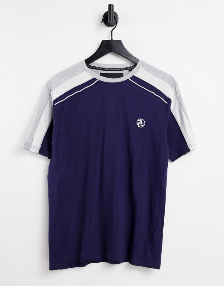 Soul Star Arm Panel T-shirt In Navy