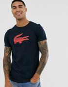 Lacoste Big Croc Chest Logo T-shirt In Navy