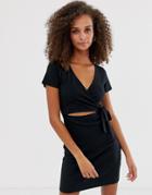 Abercrombie & Fitch Wrap Cutout Ribbed Mini Dress - Black