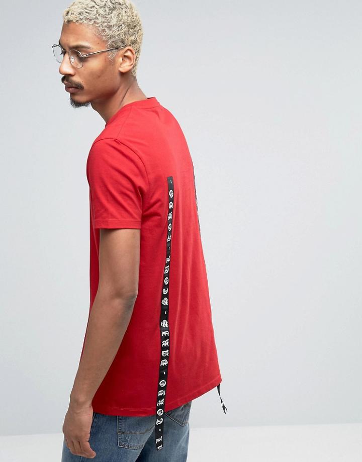 Asos Longline T-shirt With Printed Tape Design - Red