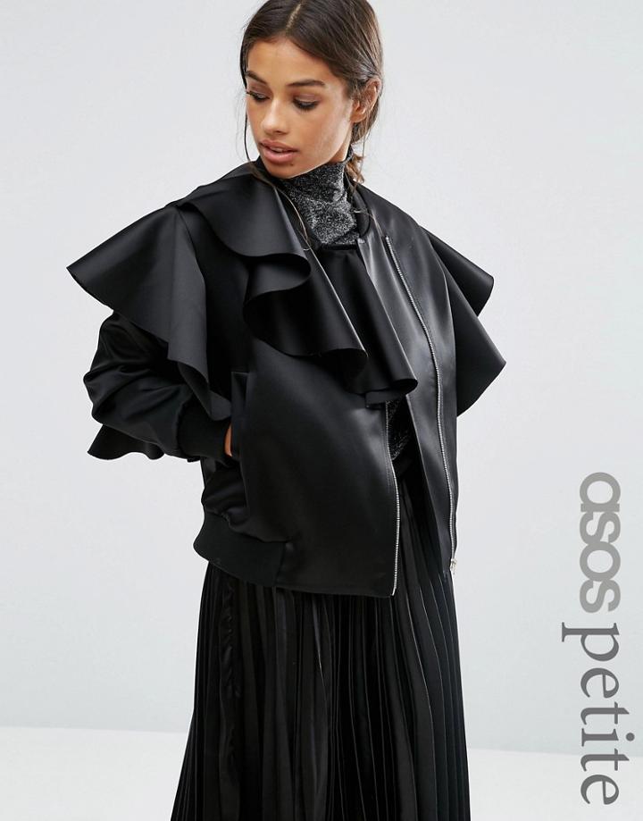 Asos Petite Ruffle Bomber - Black