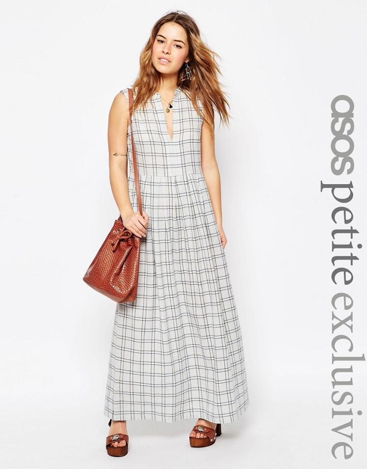 Asos Petite Maxi Dress In Natural Check - Multi
