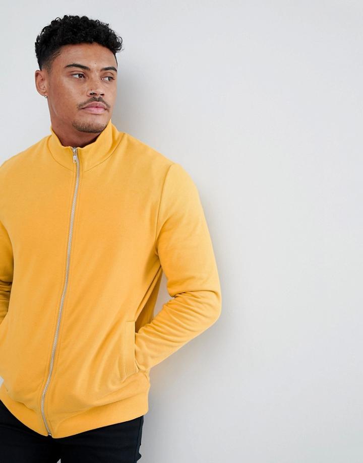 Asos Design Jersey Track Jacket In Yellow - Yellow