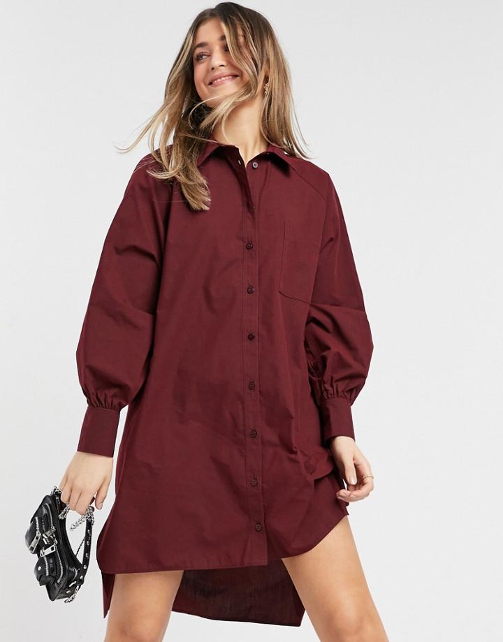 Asos Design Oversized Boyfriend Mini Shirt Dress In Oxblood-red