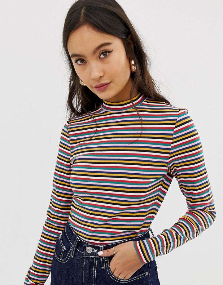 Only Multi Stripe Funnel Neck Top - Multi