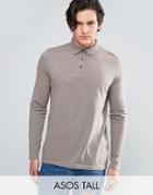 Asos Tall Long Sleeve Jersey Polo - Gray