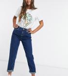 Asos Design Petite High Rise Original'mom Jeans In Dark Wash-blue