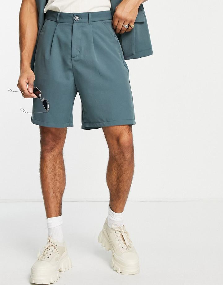 Bando Pleated Relaxed Fit Tailored Shorts In Green - Part Of A Set