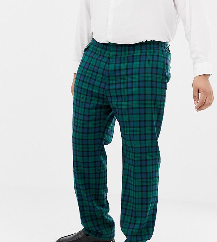 Asos Design Plus Wedding Skinny Suit Pants In Blackwatch Plaid - Green