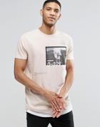 Asos Super Longline T-shirt With Text And Photo Print And Contrast Hem - Rose Dust