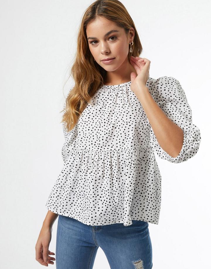 Miss Selfridge Poplin Blouse In White Spot